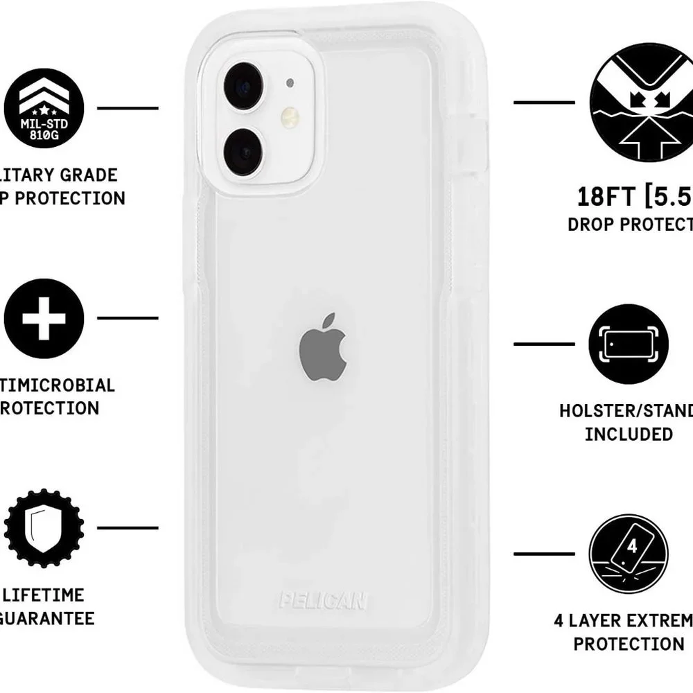 iPhone 12 Mini Case Clear Pelican Voyager Holster Belt‎ Clip Kickstand
